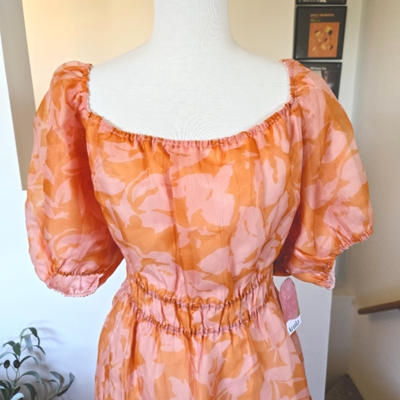 🏷️ARULA 'C' Orange Pink Floral Puff Sleeve Organza Fit Flare Mini Dress 3X - Picture 4 of 12